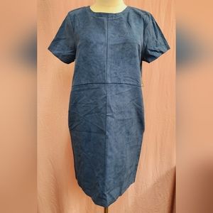 Lumière Suede Short Sleeve Lace Up Tie Back Mini Shift Dress-(Small)